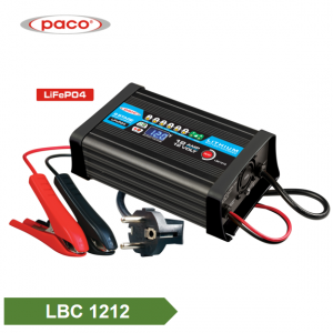 PACO फ्लोट/बल्क 8 चरण 12V 12A स्वचालित लिथियम र LiFePO4 ब्याट्री चार्जर