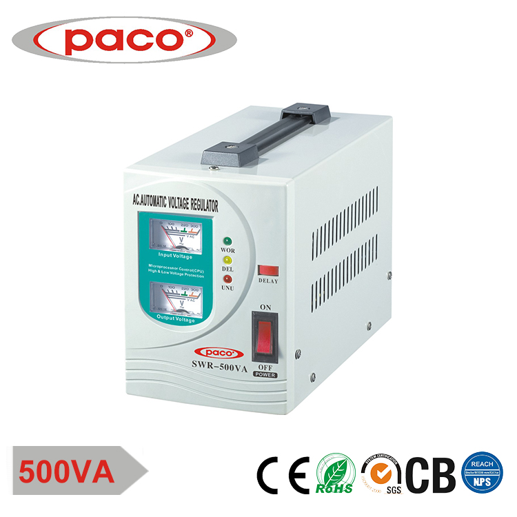 Wholesale Dealers of 24v To 12v Step Down Transformer Converter - PACO Automatic Relay Control Voltage Stabilizer – Meter display 500VA Factory Price – Ligao